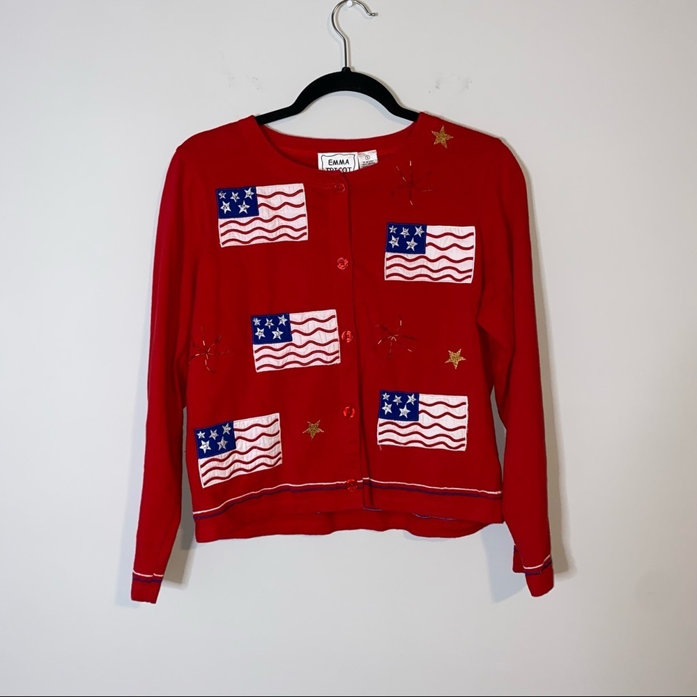 Emma Tricot Vintage Red Americana Flag Button Down Cardigan